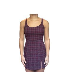 Plaid Purple And Black Women’s Aero Tiny Dress With Slit Stretchy Size Medium